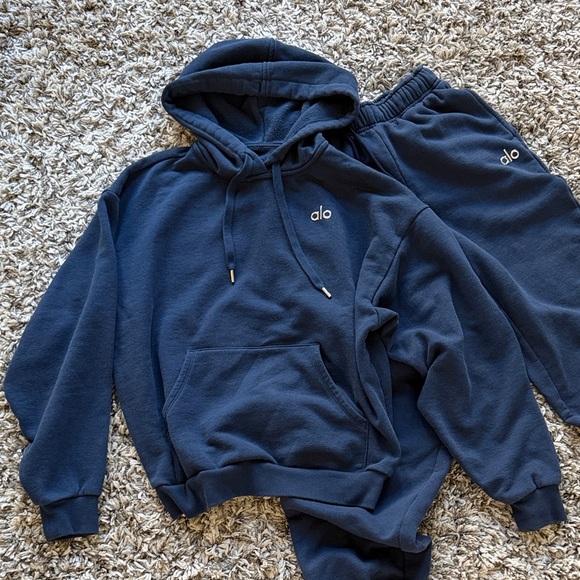ALO Yoga SET Navy Blue Hoodie Sweatshirt & Sweatpant Set - Picture 5 of 8